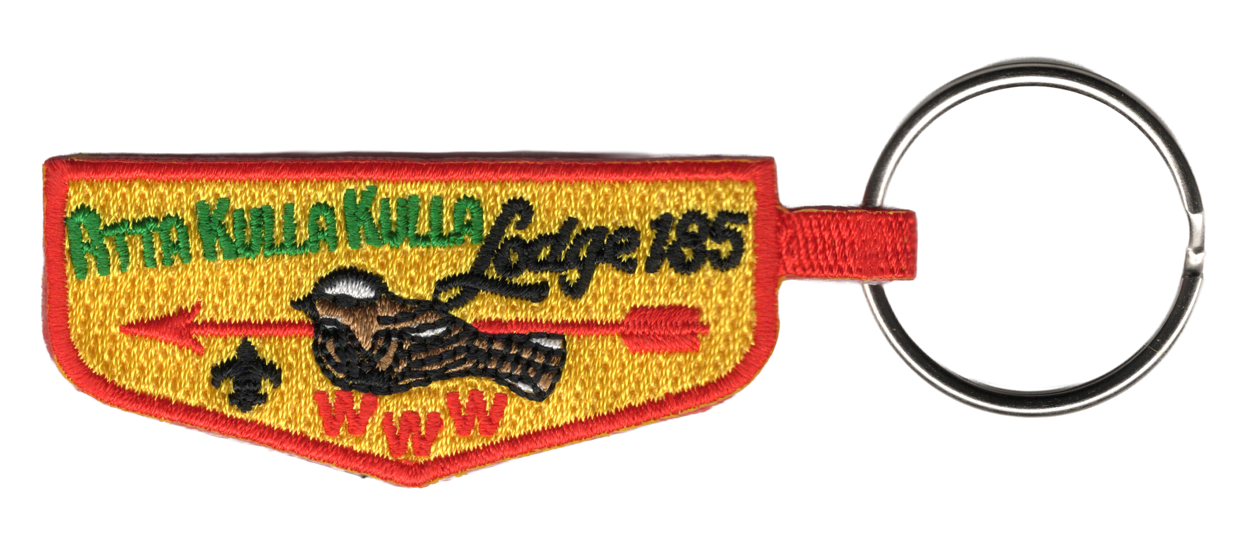 A custom embroidered Summit Emblem keychain